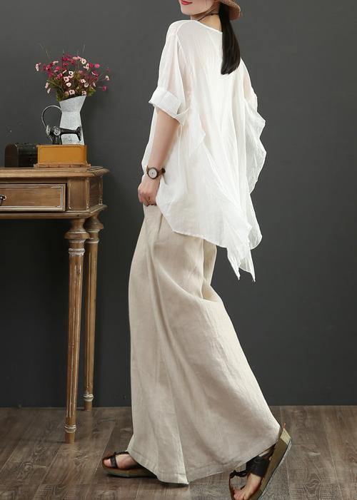 Art o neck half sleeve linen blouses for women white shirts - SooLinen