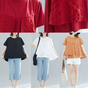 Art o neck patchwork cotton tops women blouses Korea Work Outfits khaki box blouses Summer - SooLinen