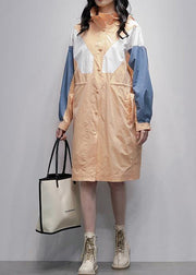 Art orange Plus Size coats women blouses Fabrics hooded zippered patchwork outwears - SooLinen