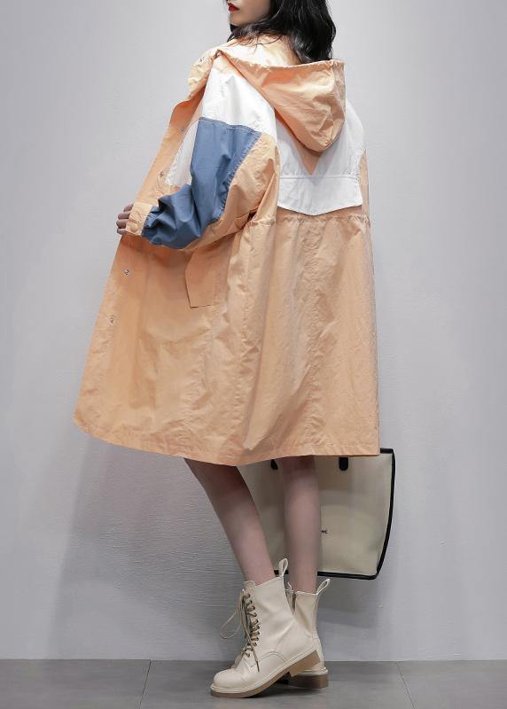 Art orange Plus Size coats women blouses Fabrics hooded zippered patchwork outwears - SooLinen
