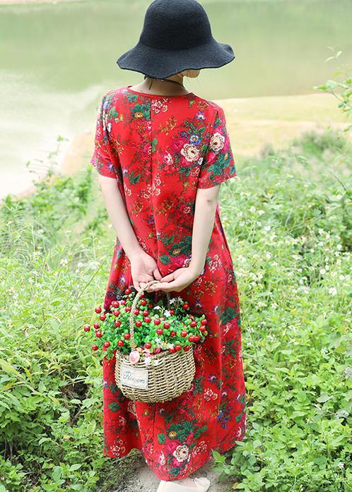 Art prints linen dress plus size Inspiration red Robe Dress summer - SooLinen