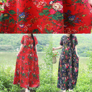 Art prints linen dress plus size Inspiration red Robe Dress summer - SooLinen