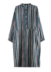 Art stand pockets linen clothes For Women Online Shopping striped Dress - SooLinen