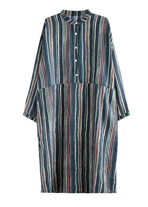 Art stand pockets linen clothes For Women Online Shopping striped Dress - SooLinen