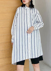 Art striped clothes lapel Button Down Dresses long shirt - SooLinen
