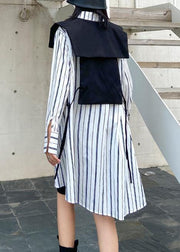 Art striped clothes lapel Button Down Dresses long shirt - SooLinen