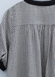 Art striped linen clothes short sleeve Plus Size summer Dresses - SooLinen