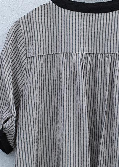 Art striped linen clothes short sleeve Plus Size summer Dresses - SooLinen