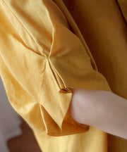 Art v neck Batwing Sleeve summer clothes design yellow blouse - SooLinen