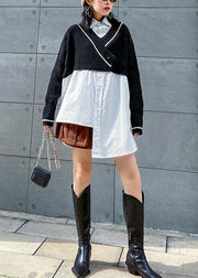 Art v neck cotton patchwork linen tops women blouses Photography white tops - SooLinen