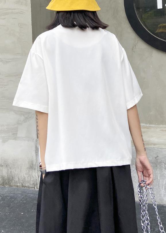 Art white Tunic o neck asymmetric oversized summer top - SooLinen