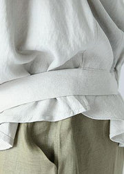 Art white cotton Shirts stand collar sleeveless Dresses summer shirts - SooLinen