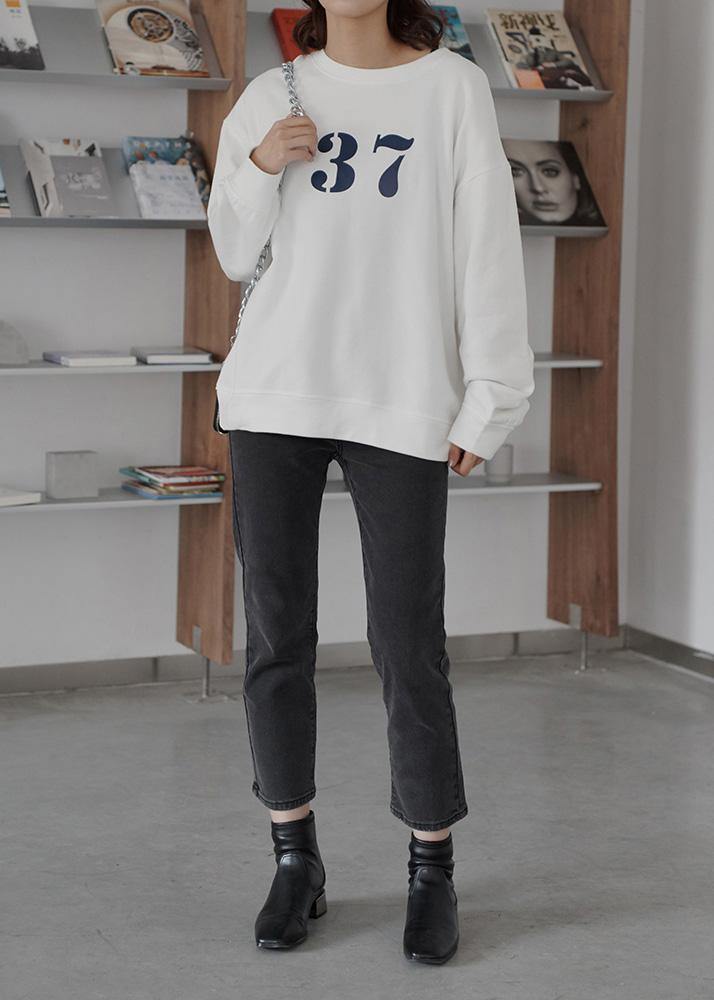 Art white cotton shirts alphabet prints Plus Size Clothing fall shirt - SooLinen