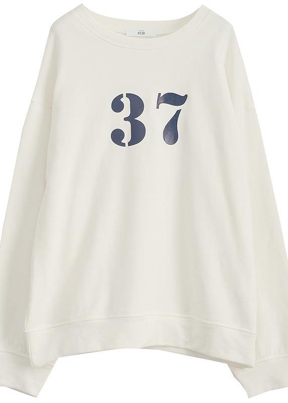 Art white cotton shirts alphabet prints Plus Size Clothing fall shirt - SooLinen
