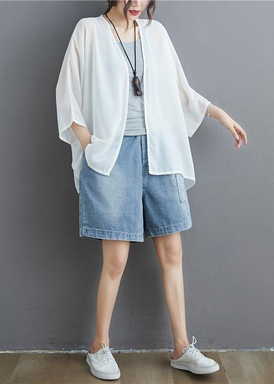 Art wild chiffon summertunic top design white blouses - SooLinen