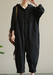 Artistic hooded black all-match long-sleeved casual nine-point jumpsuit - SooLinen