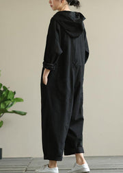 Artistic hooded black all-match long-sleeved casual nine-point jumpsuit - SooLinen