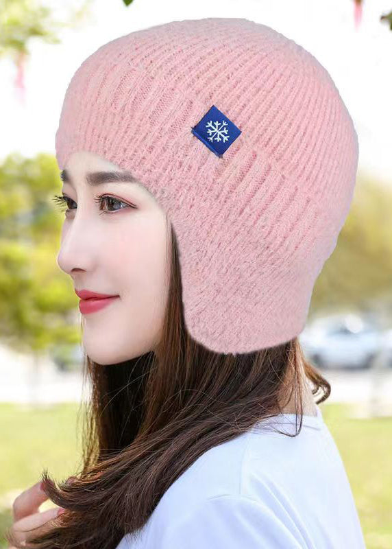 Autumn And Winter Pink Knitted Warm Ear Protection Boonie Hat