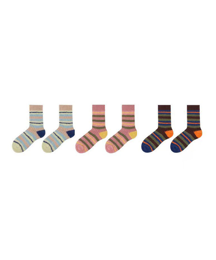 Autumn And Winter Warm Striped Color Blocking Plush Mid Tube Pile Socks