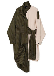 Autumn Asymmetrical Shirt Dress Long Sleeve Striped Sashes Ladies Stylish Robe - SooLinen