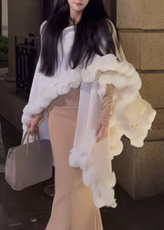Autumn White Fur Spliced Knitted Shawl Coat