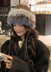 Autumn Winter Brown Grey Warm Rabbit Hair Knitted Boonie Hat