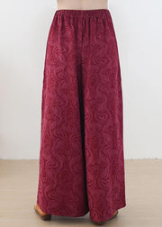 Autumn and winter Retro Red jacquard thickened women's wide leg pants - SooLinen