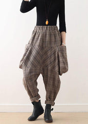 Fall new style retro large size warm knitted brown plaid Harlan bloomers - SooLinen