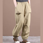 Autumn new style three-dimensional pocket elasticated foot pleated casual pants - SooLinen