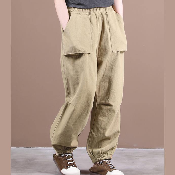 Autumn new style three-dimensional pocket elasticated foot pleated casual pants - SooLinen
