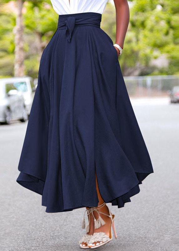 Back Zipper Lace-Up Side Pockets Solid Skirts For Women - SooLinen