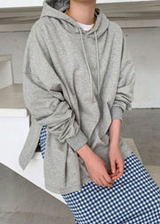 Baggy Grey Hooded Side Open Cotton Sweatshirts Top Spring