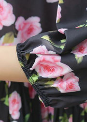 Beach Black Print Chiffon Clothes Plus Size Ideas O Neck Half Sleeve Summer Dress - SooLinen