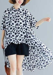 Beach lapel asymmetric chiffon clothes For Women Boho white dotted shirt Summer - SooLinen