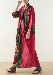 Beach red print chiffon clothes For Women v neck patchwork Dresses spring Dresses - SooLinen