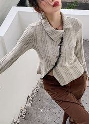 Beautiful Apricot Asymmetrical Patchwork Knit Sweater Tops Long Sleeve