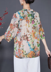 Beautiful Apricot Oversized Print Chiffon Shirt Top Half Sleeve