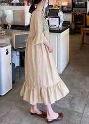 Beautiful Apricot V Neck Embroidered Ruffled Tassel Tie Waist Long Dresses Flare Sleeve