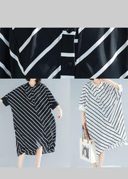 Beautiful Asymmetric Spring Black Striped Robes Dresses - SooLinen