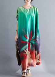 Beautiful Batwing Sleeve Wardrobes pattern green prints Maxi Dresses summer - SooLinen