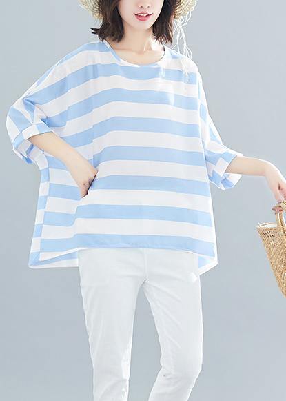 Beautiful Batwing Sleeve chiffon clothes For Women Casual Tutorials blue striped loose tops Summer - SooLinen