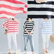 Beautiful Batwing Sleeve chiffon clothes For Women Casual Tutorials blue striped loose tops Summer - SooLinen
