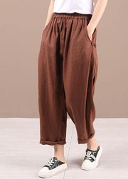 Beautiful Beige Elastic Waist Pockets Pants Trousers Linen - SooLinen