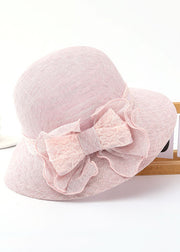 Beautiful Beige Lace Patchwork Bow Linen Floppy Sun Hat