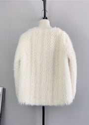 Beautiful Beige O Neck Double Breast Mink Cashmere Coats Winter