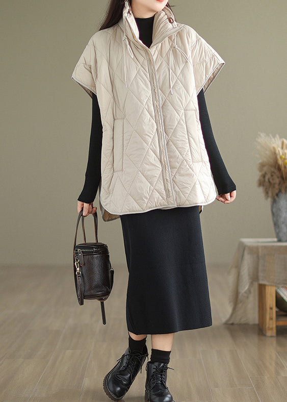 Beautiful Beige Oversized Drawstring Fine Cotton Filled Puffers Vests Winter
