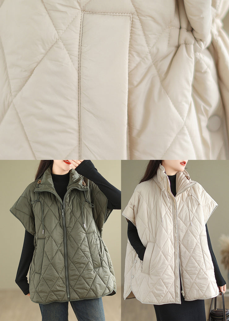 Beautiful Beige Oversized Drawstring Fine Cotton Filled Puffers Vests Winter