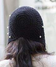 Beautiful Beige Pearl Tassel Hollow Out Knit Bonnie Hat