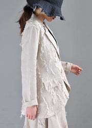 Beautiful Beige Pockets Cotton Linen Coat Summer - SooLinen