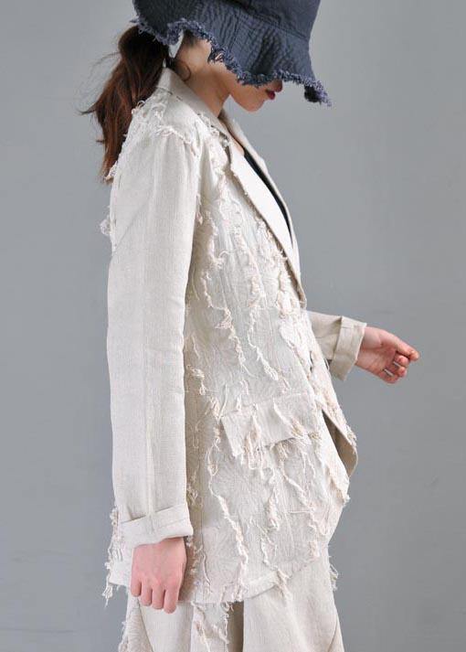 Beautiful Beige Pockets Cotton Linen Coat Summer - SooLinen